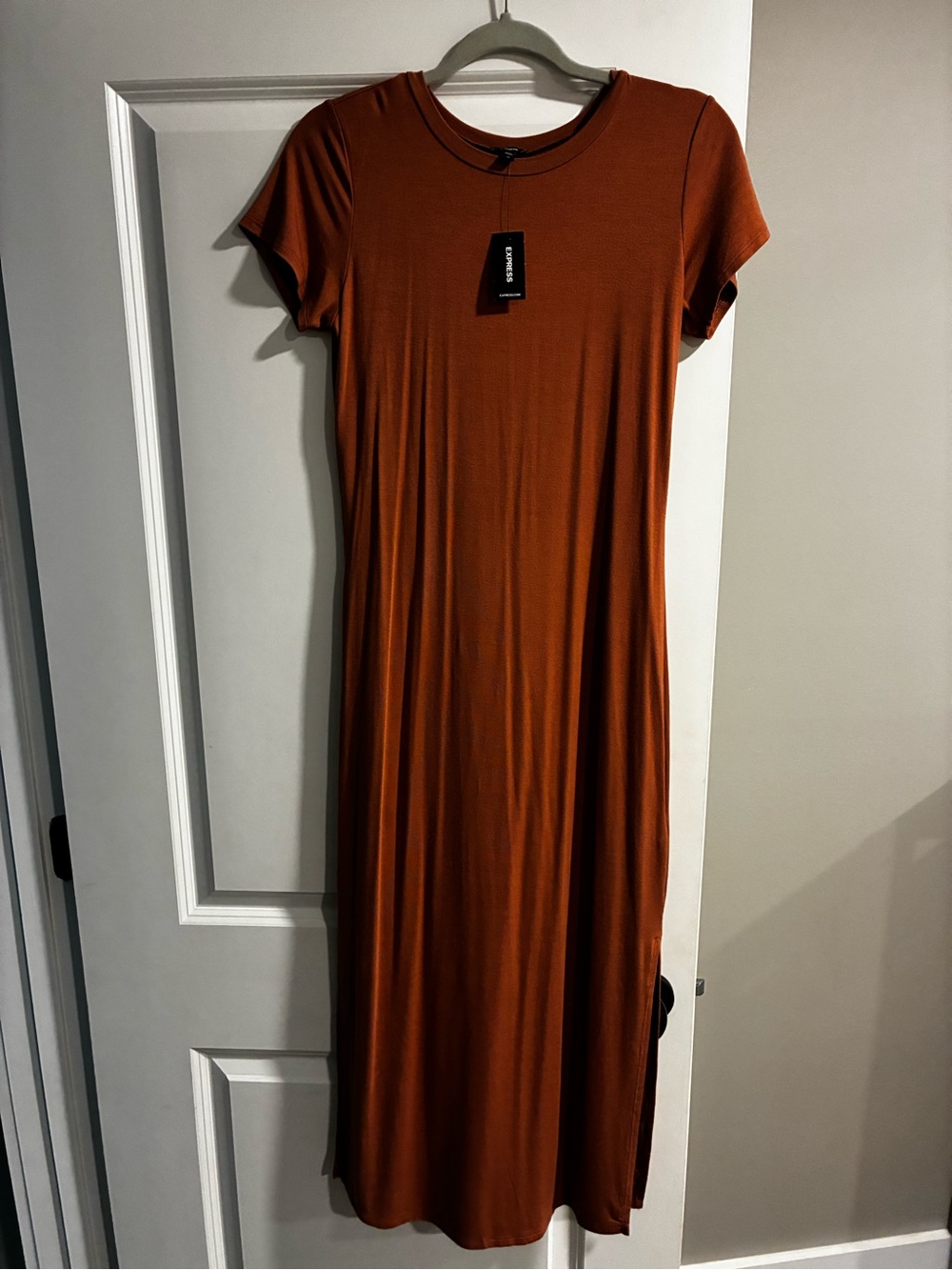 Express Rust Short-Sleeve Maxi Dress